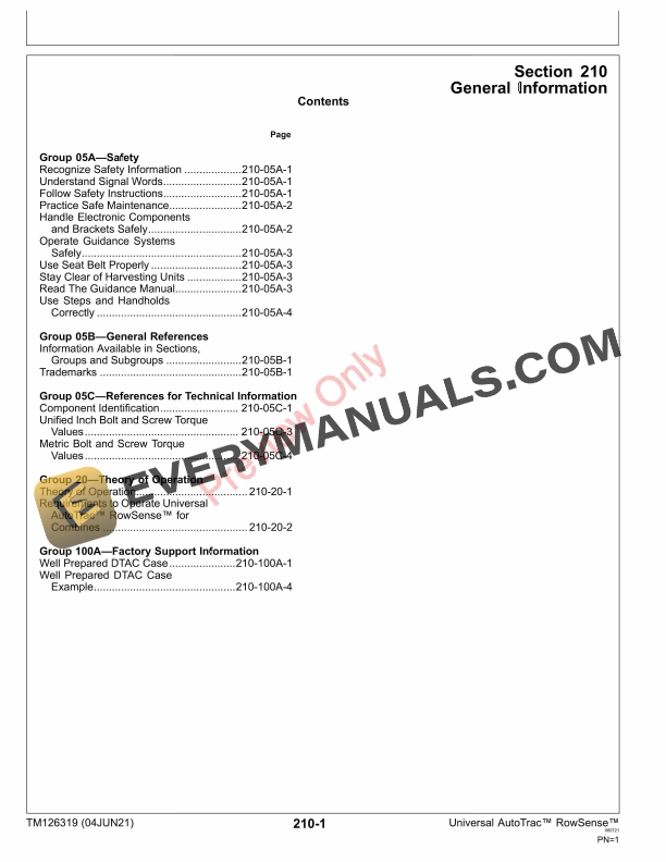 John Deere Universal AutoTrac RowSense for Combines Technical Manual TM126319 04JUN21 5