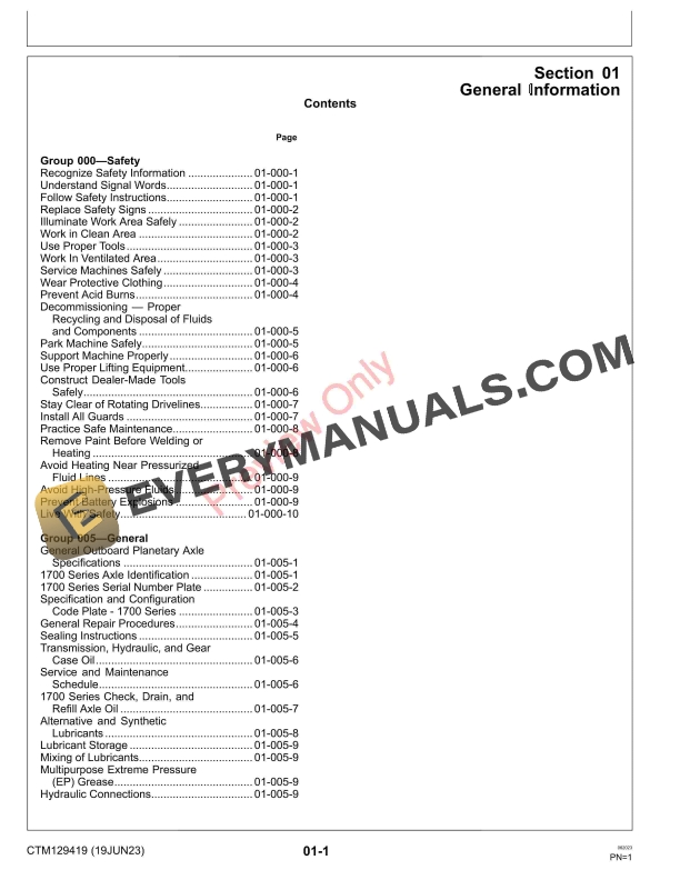 John Deere V 1700 Series Outboard Planetary Axles TeamMate Component Technical Manual CTM129419 19JUN23 5