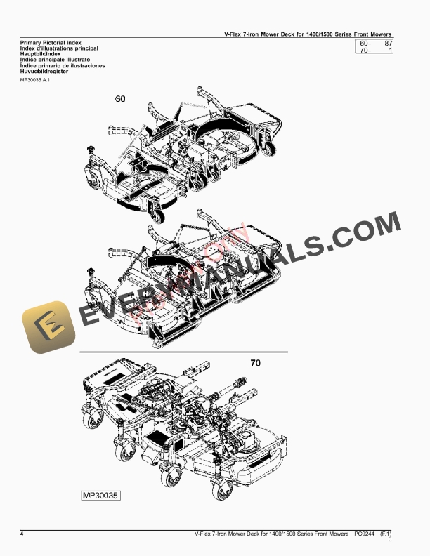 John Deere V-FLEX 7-IRON MOWER DECK FOR 14001500 SERIES FRONT MOWERS Parts Catalog PC9244 13JUN23-4