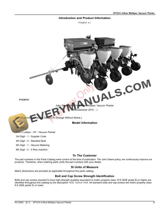 John Deere VP1014 4-Row MidSpec Vacuum Planter Parts Catalog PC12643 10OCT22-3