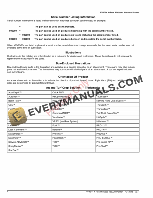 John Deere VP1014 4-Row MidSpec Vacuum Planter Parts Catalog PC12643 10OCT22-4
