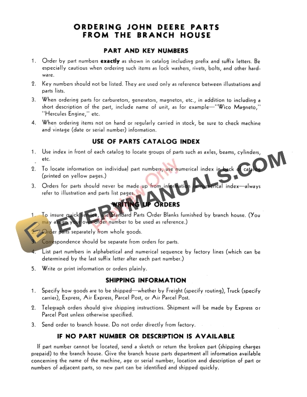 John Deere Van Brunt No. 9 Fertilizer Distributor Parts Catalog PC290 01NOV52-4
