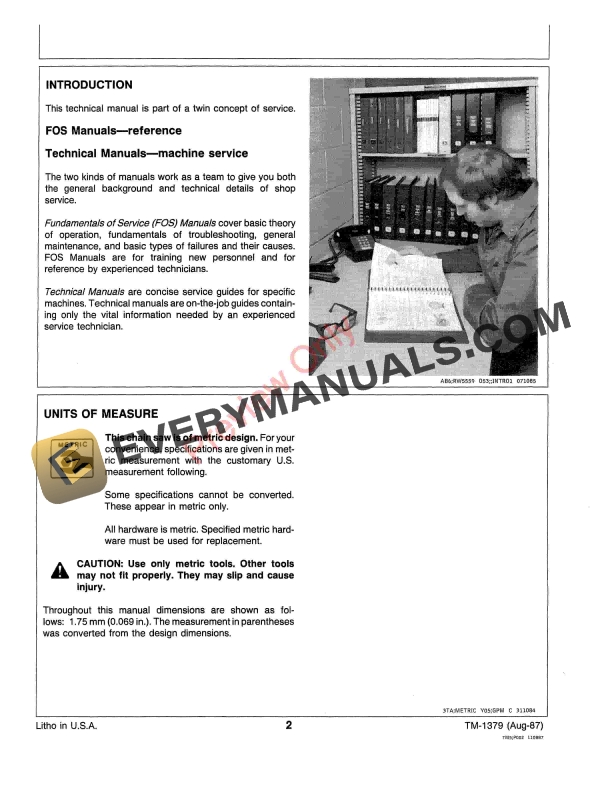 John Deere Vertical Cylinder Chain Saws (450V and 800V Models) Technical Manual TM1379 01AUG87 5 John Deere Vertical Cylinder Chain Saws 450V and 800V Models Technical Manual TM1379 01AUG87 4