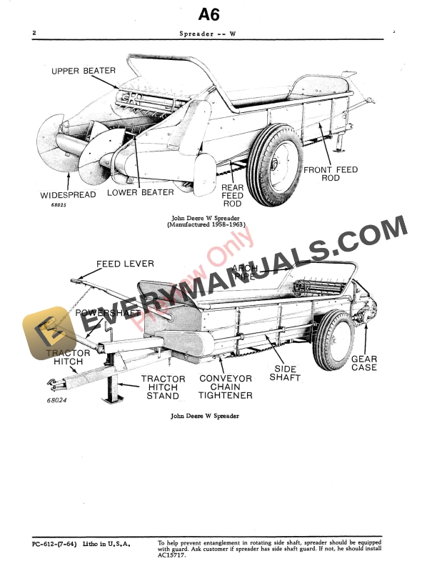 John Deere W Manure Spreader Parts Catalog PC612 01JUL64-4