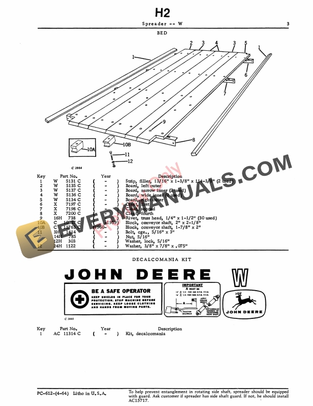 John Deere W Manure Spreader Parts Catalog PC612 01JUL64-5