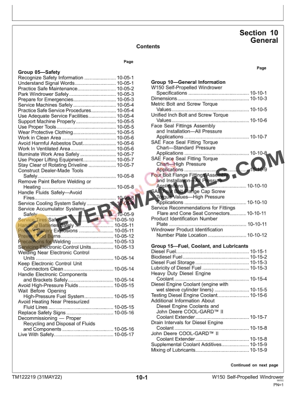 John Deere W150 Self Propelled Windrower Technical Manual TM122219 31MAY22 5