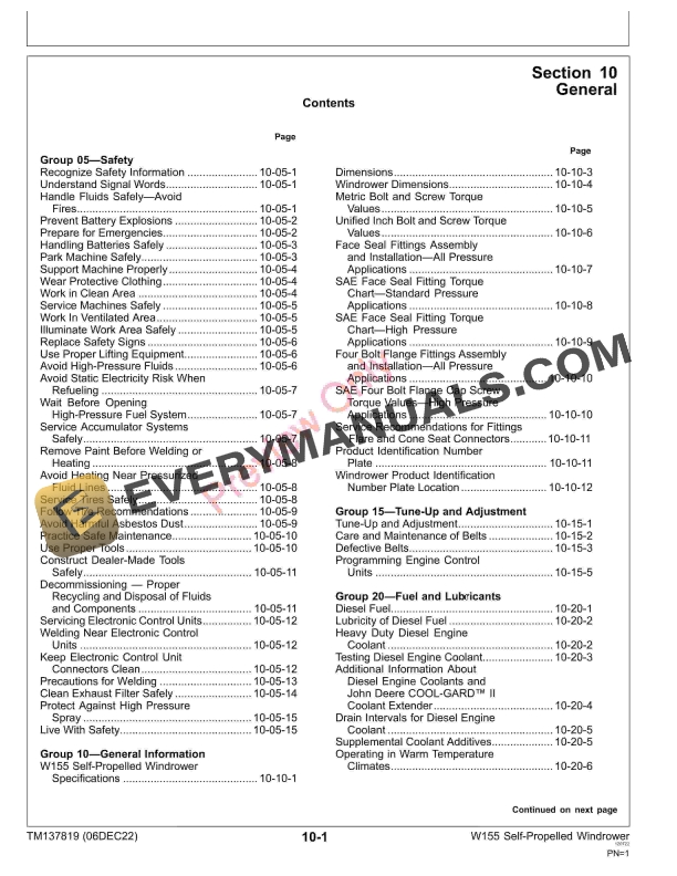 John Deere W155 Self Propelled Windrower Technical Manual TM137819 06DEC22 5