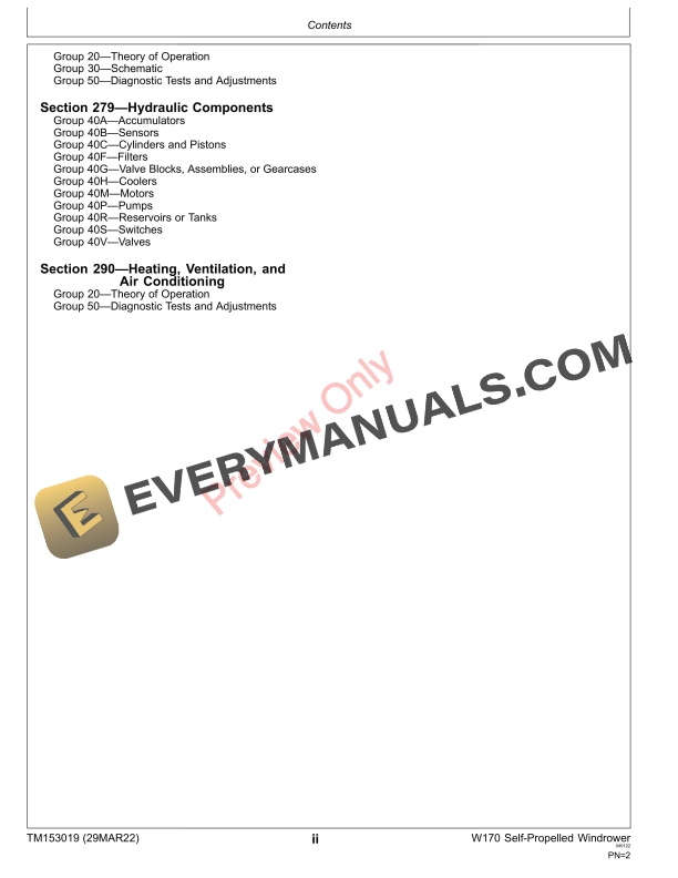 John Deere W170 Self Propelled Windrower Technical Manual TM153019 29MAR22 4