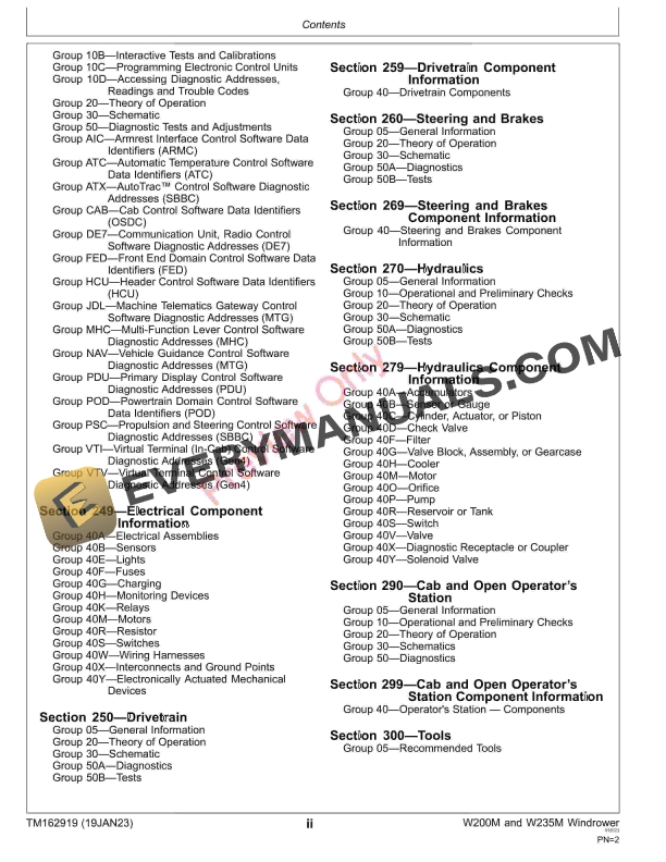 John Deere W200M and W235M Windrower Diagnostic Technical Manual TM162919 19JAN23 4