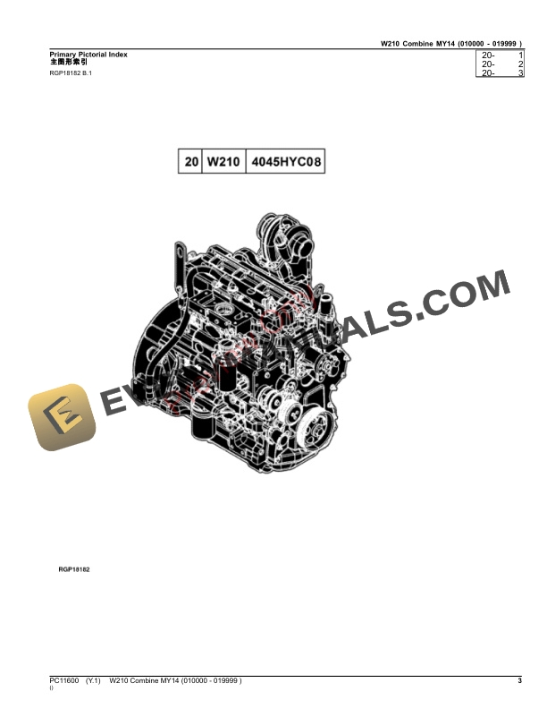 John Deere W210 Combine MY14 010000 019999 Parts Catalog PC11600 19OCT23 3