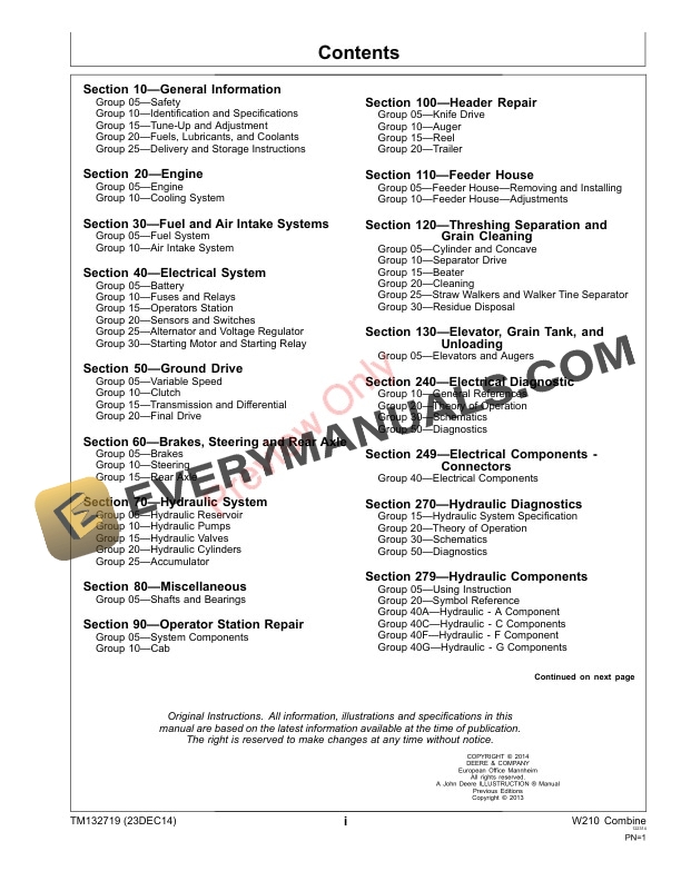 John Deere W210 Combine Technical Manual TM132719 13FEB15 3