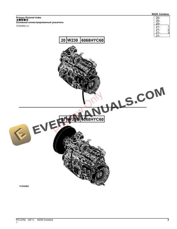 John Deere W230 Combine Parts Catalog PC12752 30SEP23-3