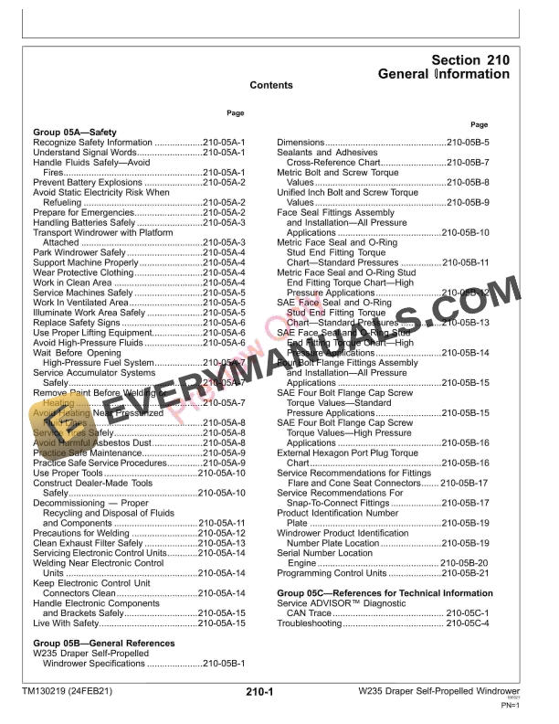 John Deere W235 Draper Self Propelled Windrower 600D Series Platforms Diagnostic Technical Manual TM130219 24FEB21 5