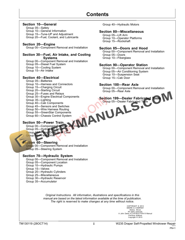 John Deere W235 Draper Self-Propelled Windrower Service Information TM130119 30NOV17 5 John Deere W235 Draper Self Propelled Windrower Service Information TM130119 30NOV17 3