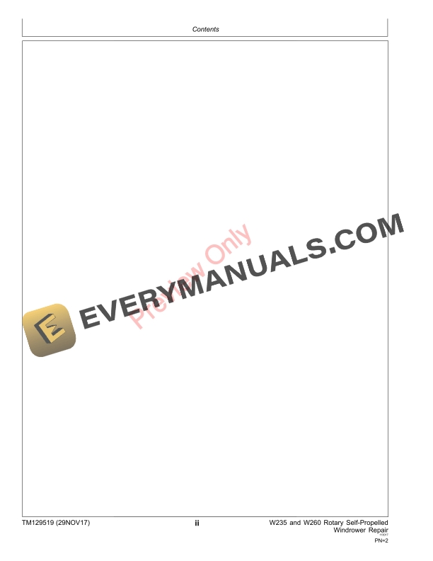 John Deere W235 and W260 Rotary Self Propelled Windrowers Repair Technical Manual TM129519 29NOV17 4