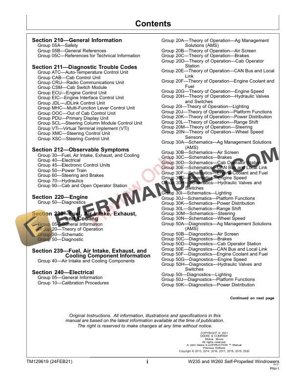 John Deere W235 and W260 Self Propelled Windrowers 994 995 500R 500D Series Platforms Diagnostic Technical Manual TM129619 24FEB21 3