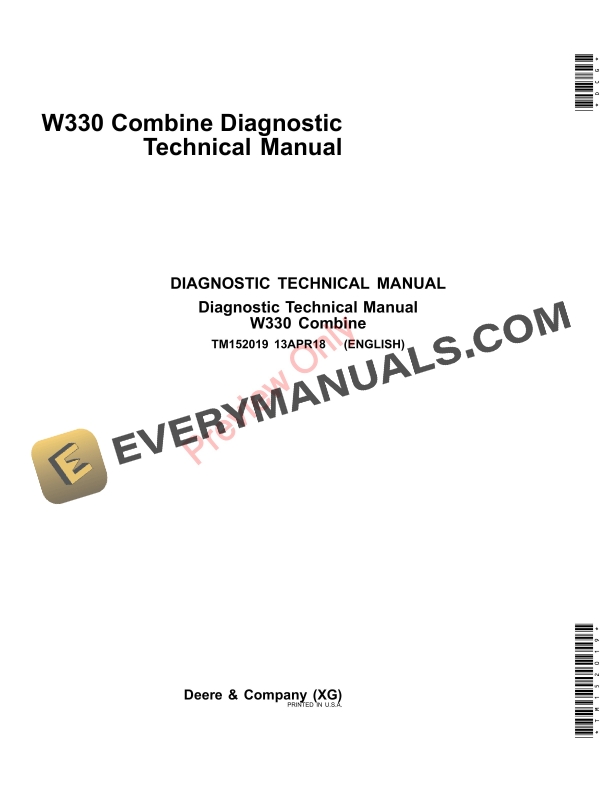 John Deere W330 Combine Diagnostic Technical Manual TM152019 13APR18-1
