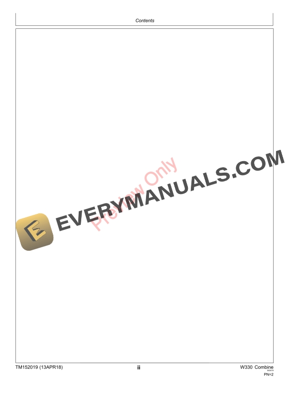 John Deere W330 Combine Diagnostic Technical Manual TM152019 13APR18 4