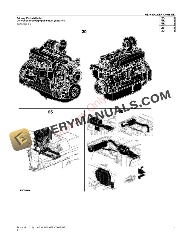 John Deere W330 WALKER COMBINE Parts Catalog PC11449 15OCT23 3