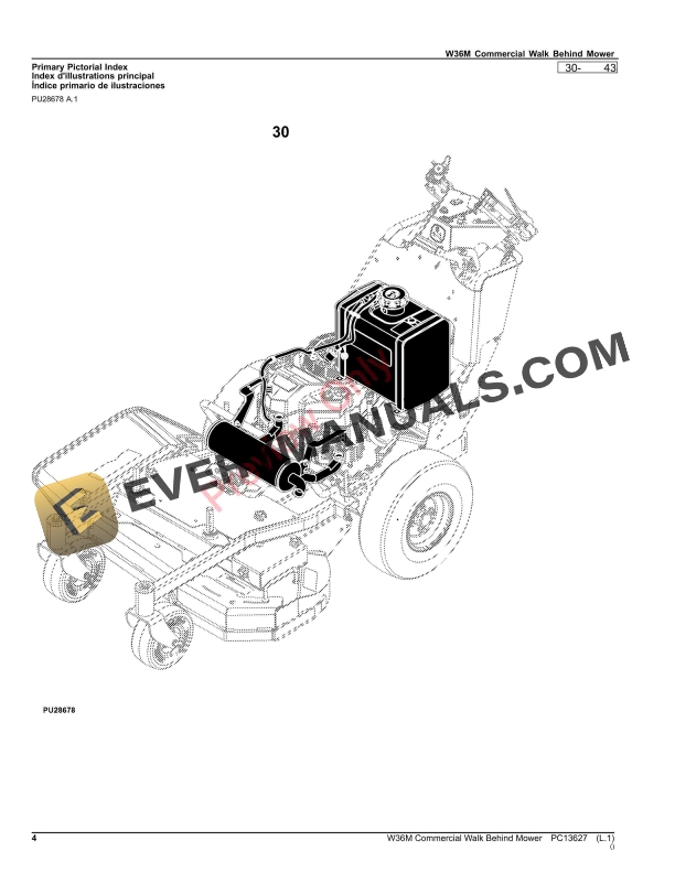John Deere W36M Commercial Walk Behind Mower Parts Catalog PC13627 06MAR23-4