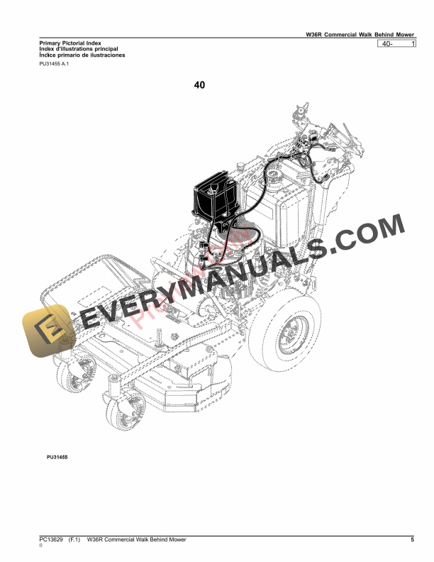 John Deere W36R Commercial Walk Behind Mower Parts Catalog PC13629 17SEP23-5