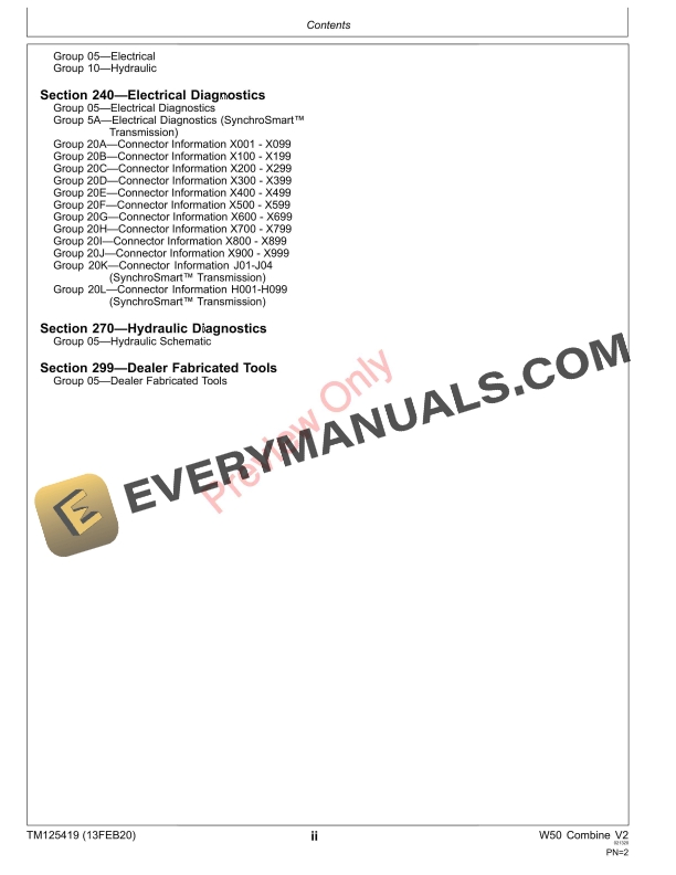 John Deere W50 Combine V2 Technical Manual TM125419 13FEB20 4