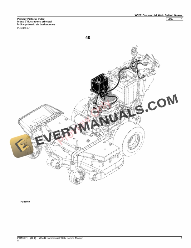 John Deere W52R Commercial Walk Behind Mower Parts Catalog PC13631 17SEP23-5