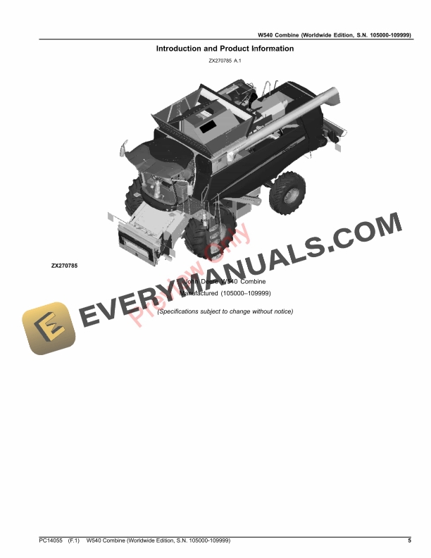 John Deere W540 Combine Parts Catalog PC14055 29AUG22-5