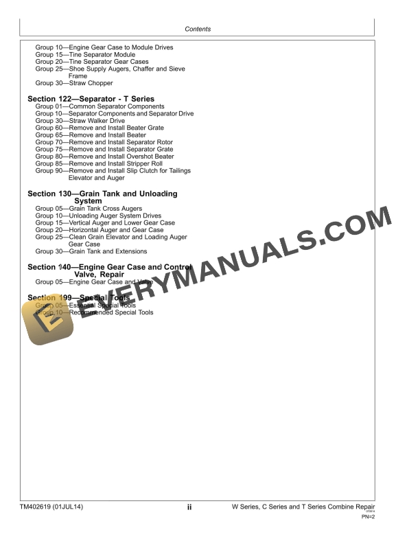 John Deere W540 W550 W560 W660 T550 T560 T660 T670 C670 Combine Technical Manual TM402619 01JUL14 4