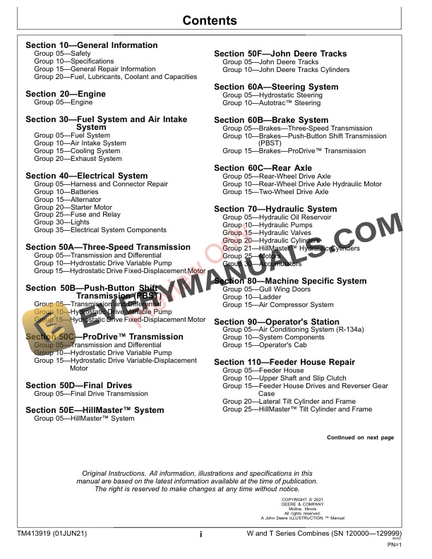 John Deere W540 W550 W650 W660 T550 T560 T660 and T670 120000 Repair Technical Manual TM413919 01JUN21 3