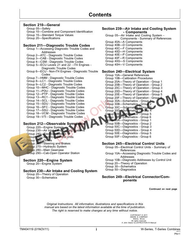 John Deere W540 W550 W650 W660 T550 T560 T660 and T670 Combines Diagnostic Technical Manual TM404119 01NOV11 3