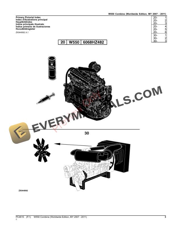 John Deere W550 Combine Parts Catalog PC4615 24AUG23-3