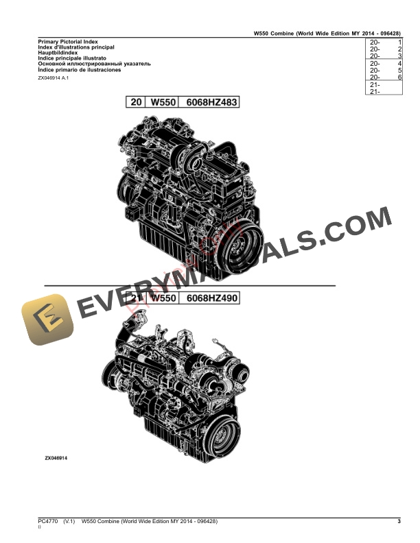 John Deere W550 Combine Parts Catalog PC4770 22OCT23-3