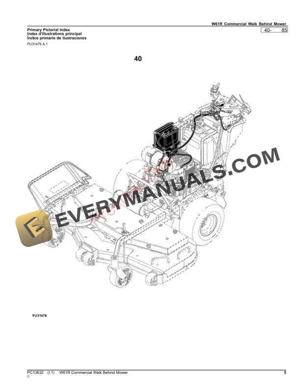 John Deere W61R Commercial Walk Behind Mower Parts Catalog PC13632 12NOV23-5