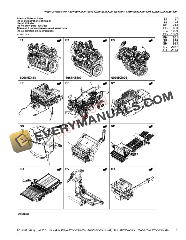 John Deere W650 Combine (PIN 1Z0W650XXXX110000 Parts Catalog PC14155 30NOV23-3