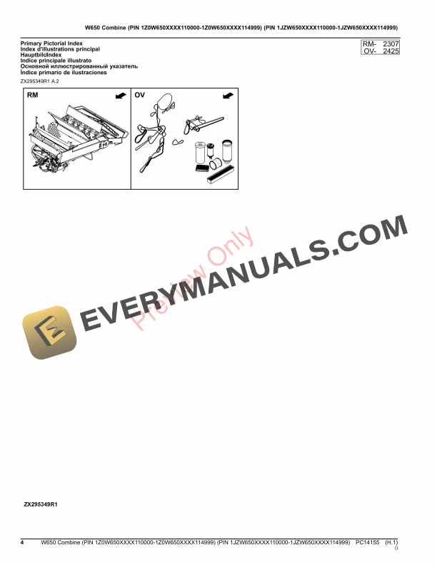 John Deere W650 Combine (PIN 1Z0W650XXXX110000 Parts Catalog PC14155 30NOV23-4