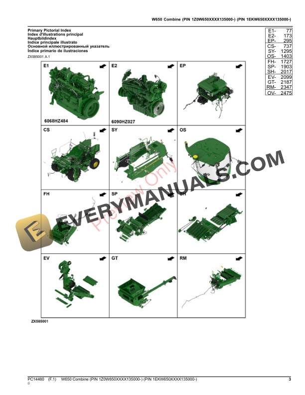 John Deere W650 Combine (PIN 1Z0W650XXXX135000 Parts Catalog PC14480 09NOV23-3