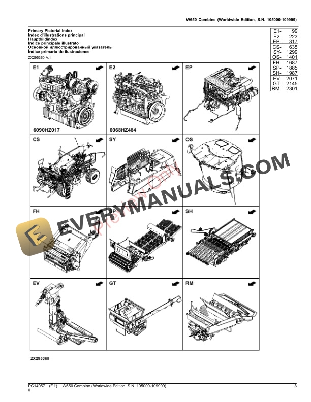 John Deere W650 Combine Parts Catalog PC14057 29APR22-3