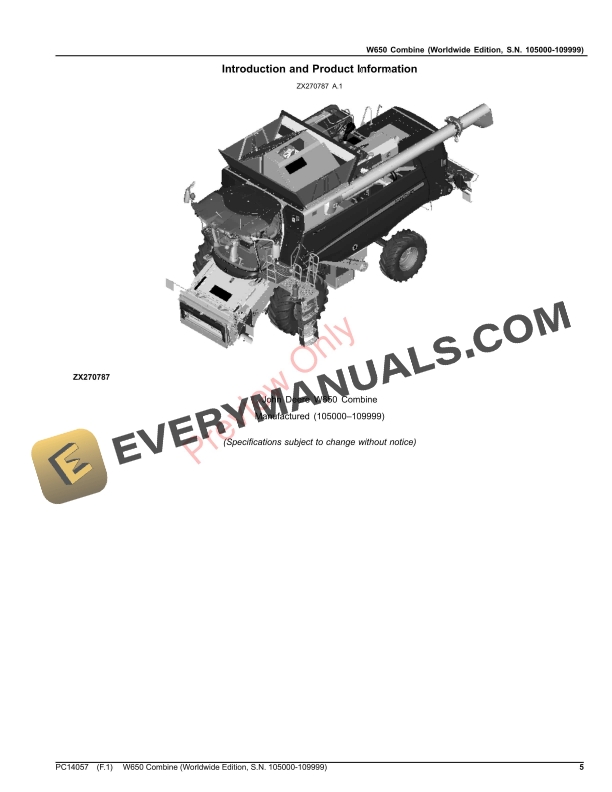 John Deere W650 Combine Parts Catalog PC14057 29APR22-5