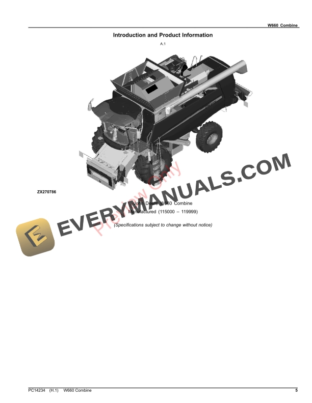 John Deere W660 Combine (PIN 1Z0W660XXXX115000-1Z0W660XXXX119999) Parts Catalog PC14234 05APR22-5