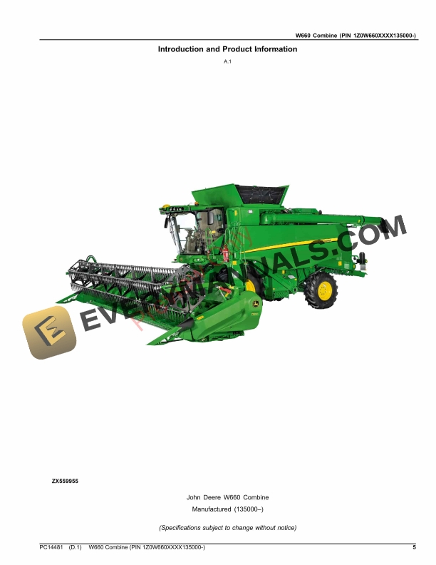John Deere W660 Combine (PIN 1Z0W660XXXX135000-) Parts Catalog PC14481 07NOV23-5