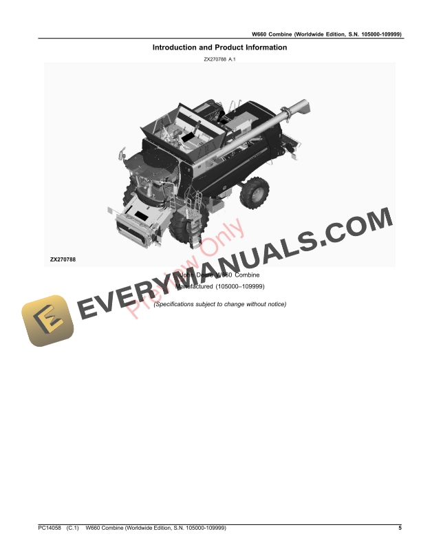 John Deere W660 Combine Parts Catalog PC14058 29APR22-5