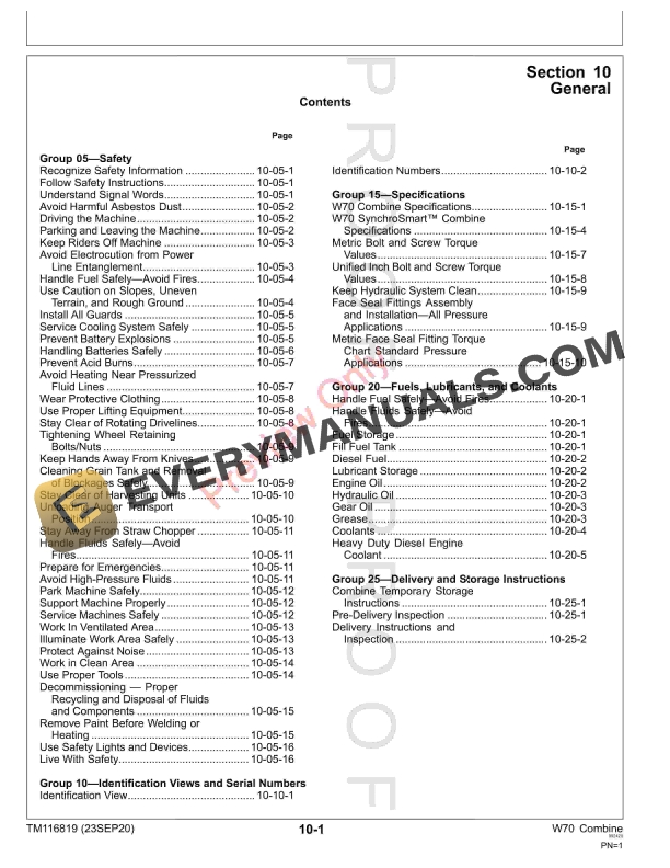 John Deere W70 Combine Repair Technical Manual TM116819 23SEP20 5