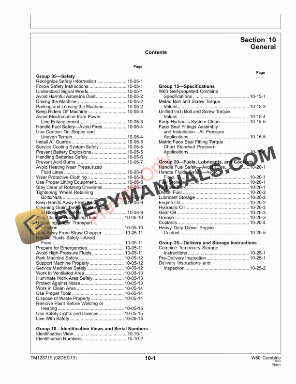 John Deere W80 Combine 010000 Technical Manual TM128719 23DEC14 5