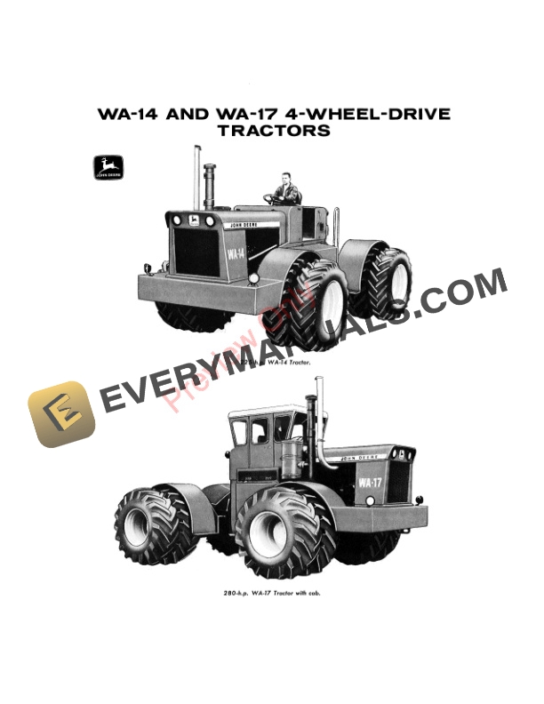 John Deere WA 14 WA 17 Four Wheel Drive Tractors Parts Catalog PC1144 01AUG69 3