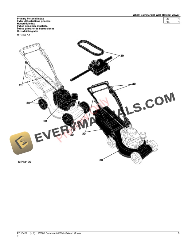 John Deere WE80 COMMERCIAL WALK BEHIND MOWER Parts Catalog PC10421 24SEP21 3