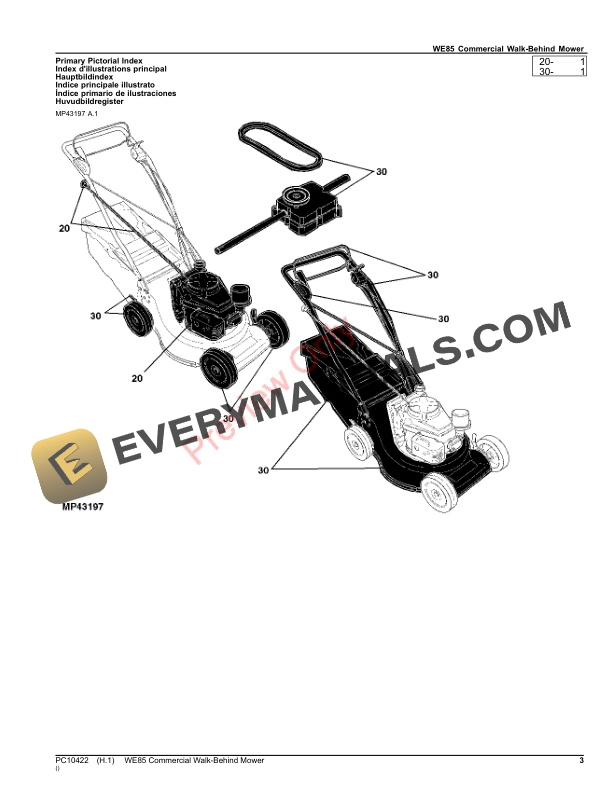 John Deere WE85 COMMERCIAL WALK BEHIND MOWER Parts Catalog PC10422 24SEP21 3