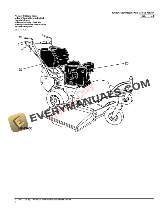John Deere WG48A Commercial Walk Behind Mower Parts Catalog PC10497 18JUL22 3