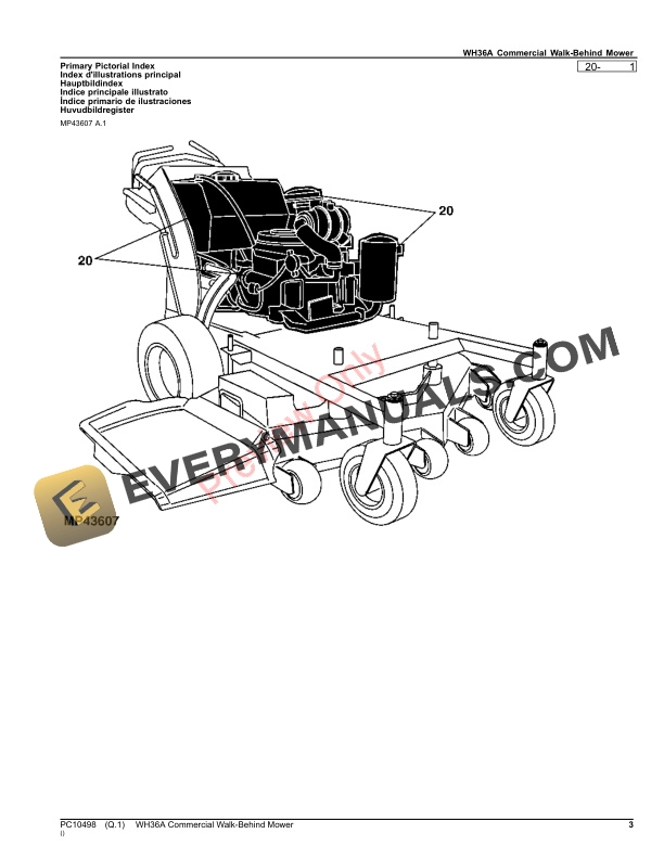 John Deere WH36A Commercial Walk Behind Mower Parts Catalog PC10498 10JUN23 3