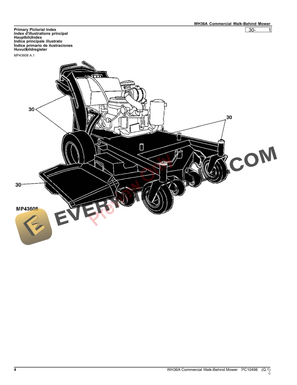 John Deere WH36A Commercial Walk Behind Mower Parts Catalog PC10498 10JUN23 4